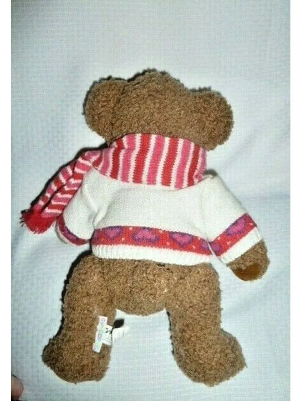 GYMBOREE TEDDY BEAR Plush Toy Brown White sweater red heart stripe scarf 13
